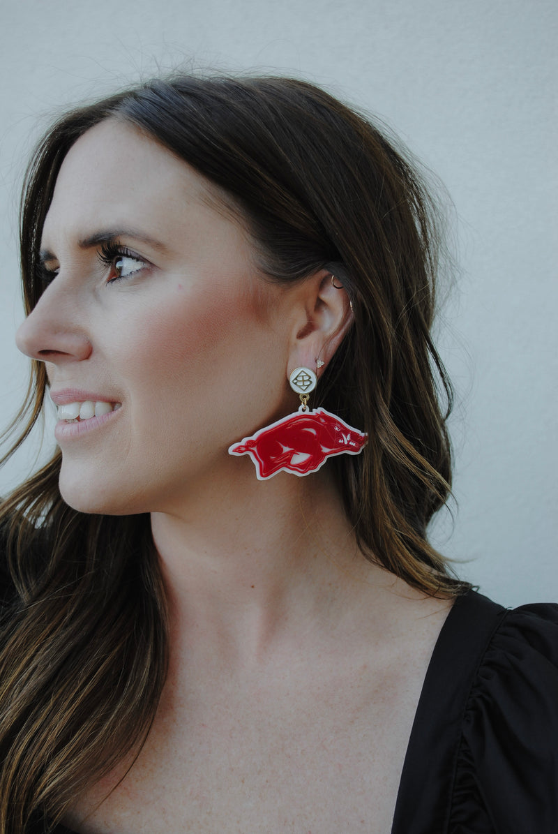 Brianna Cannon: Cardinal Red Running Razorback Earrings
