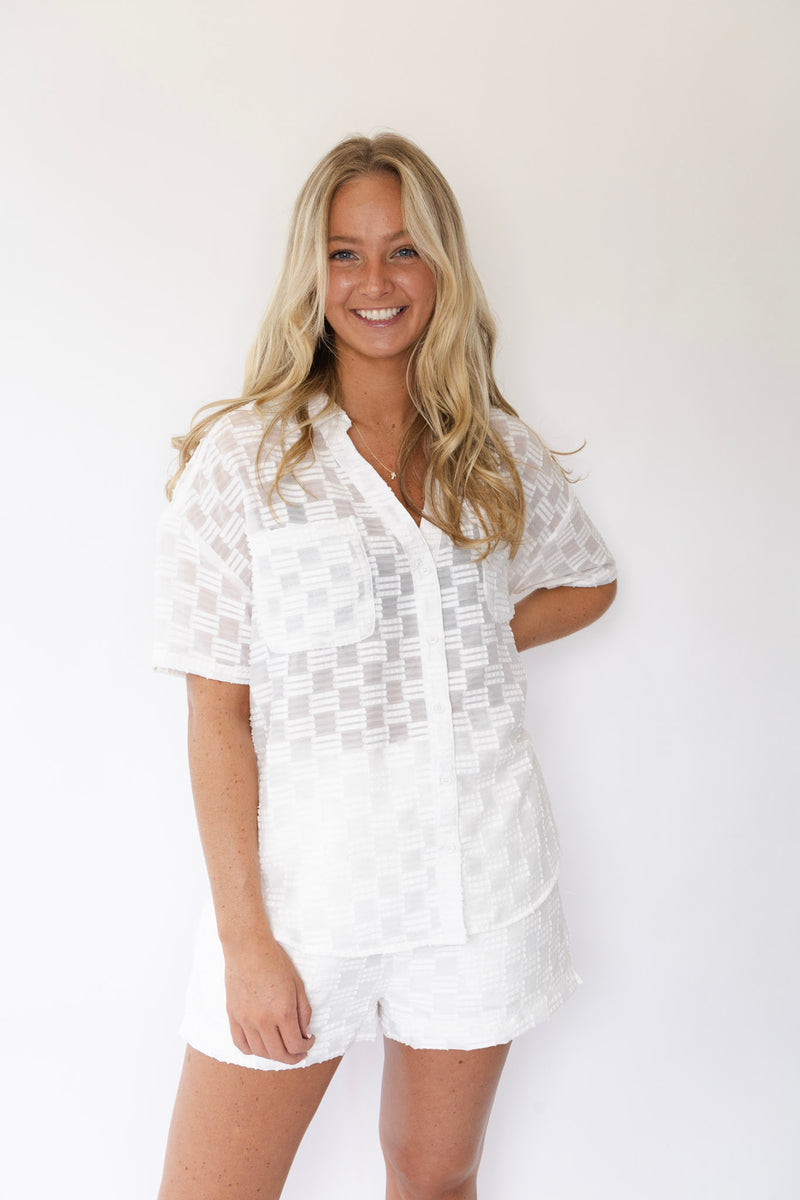 Summer Nights Button Up Top - White
