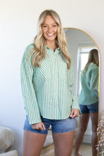 Simply Striped Button Front Top- Green