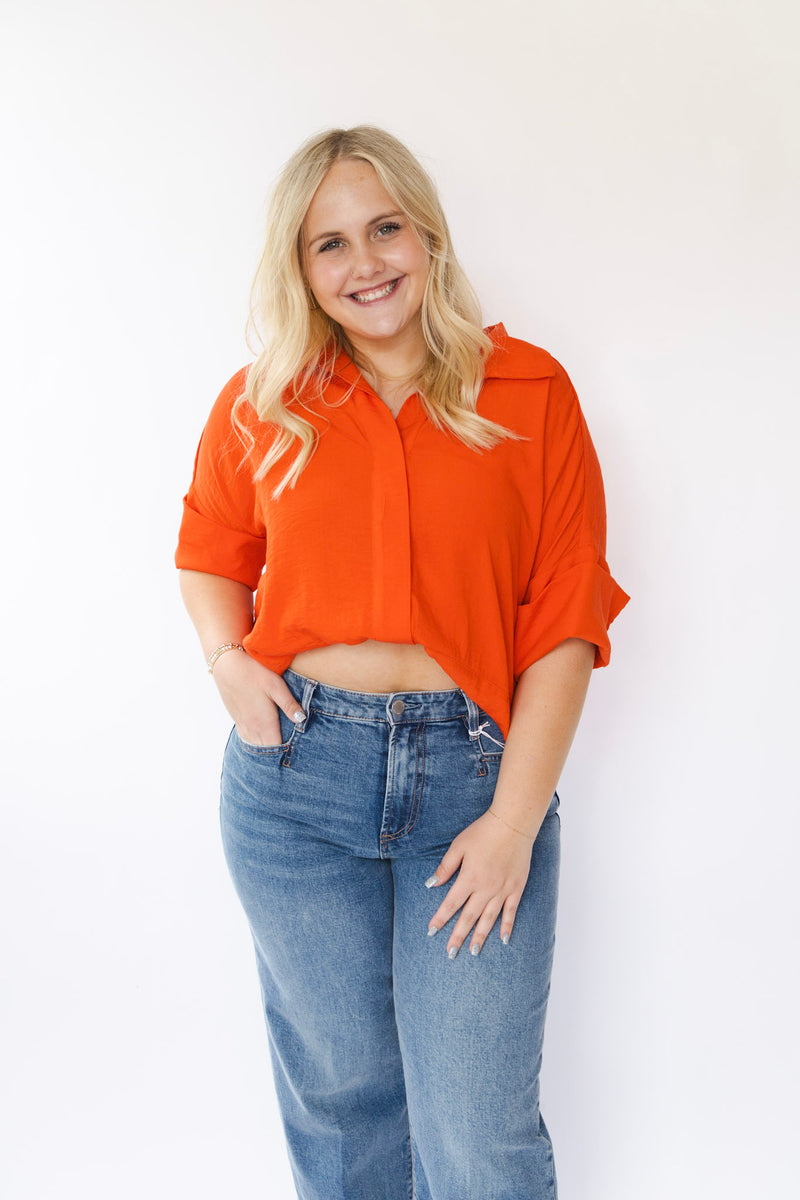 Betty Button Front Top- Red