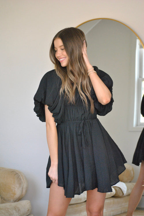 Billie Bubble Sleeve Dress - Black