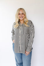 Satin Striped Button Front Blouse