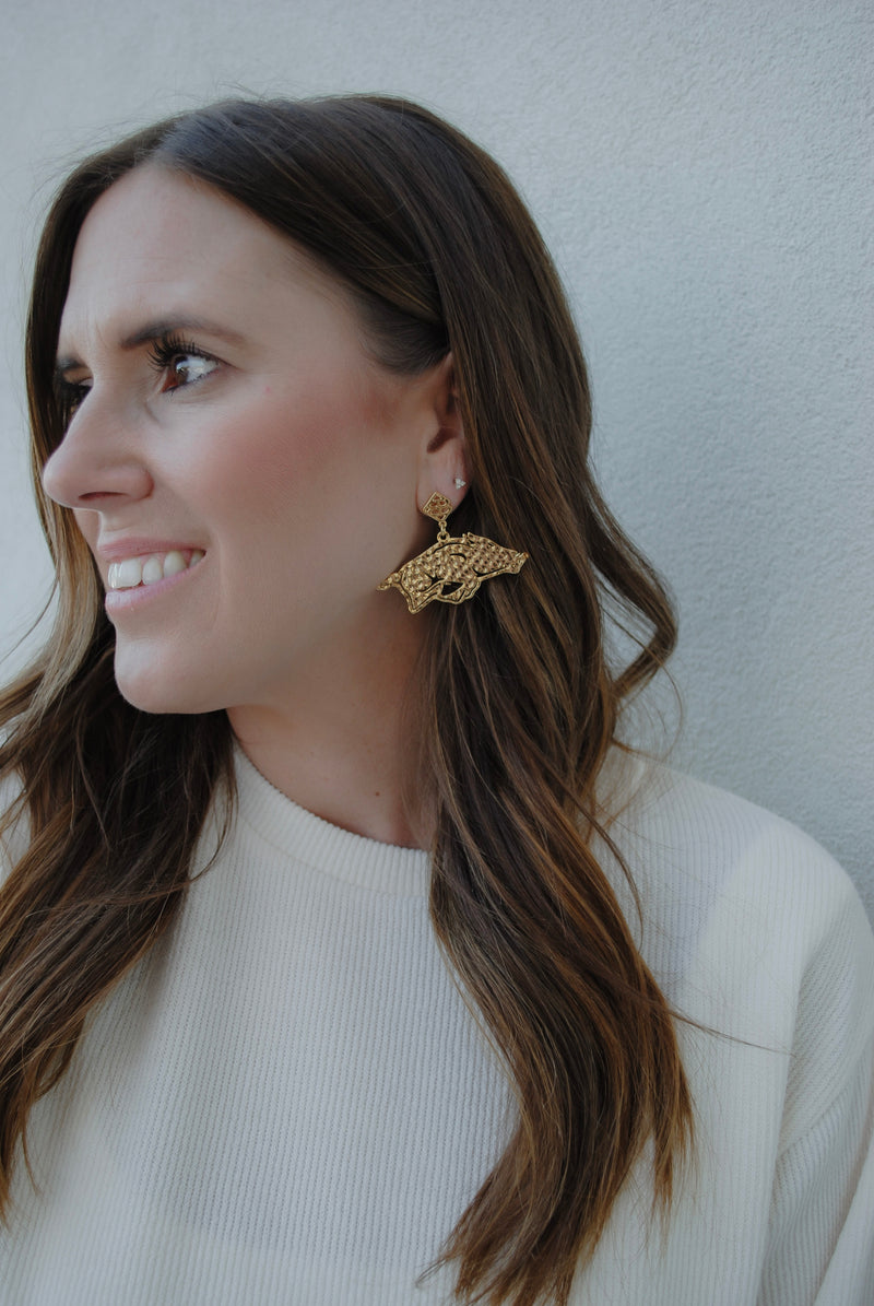Brianna Cannon: Gold Running Razorback Earrings
