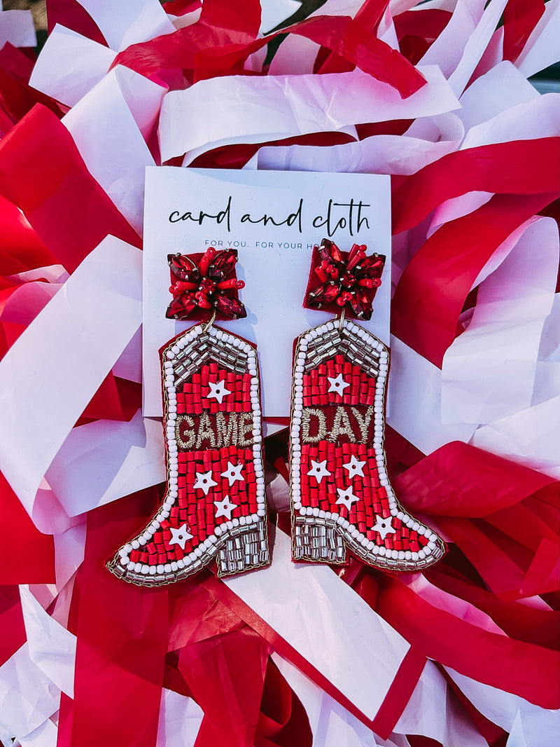 Red Game Day Beaded Boot Earring