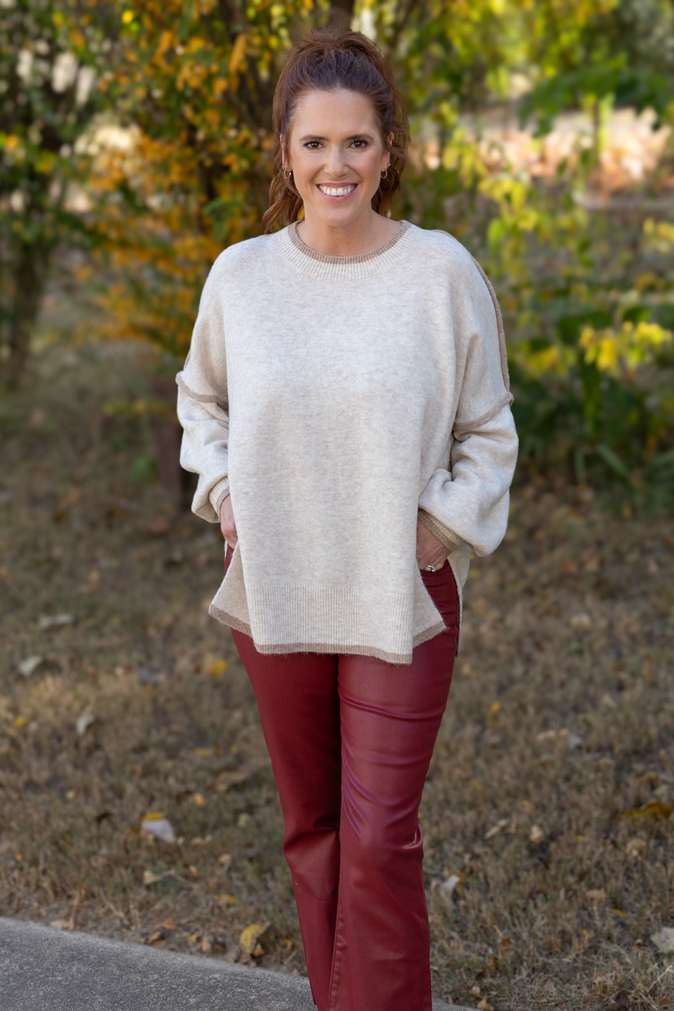 Oversized Contrast Sweater - Oatmeal