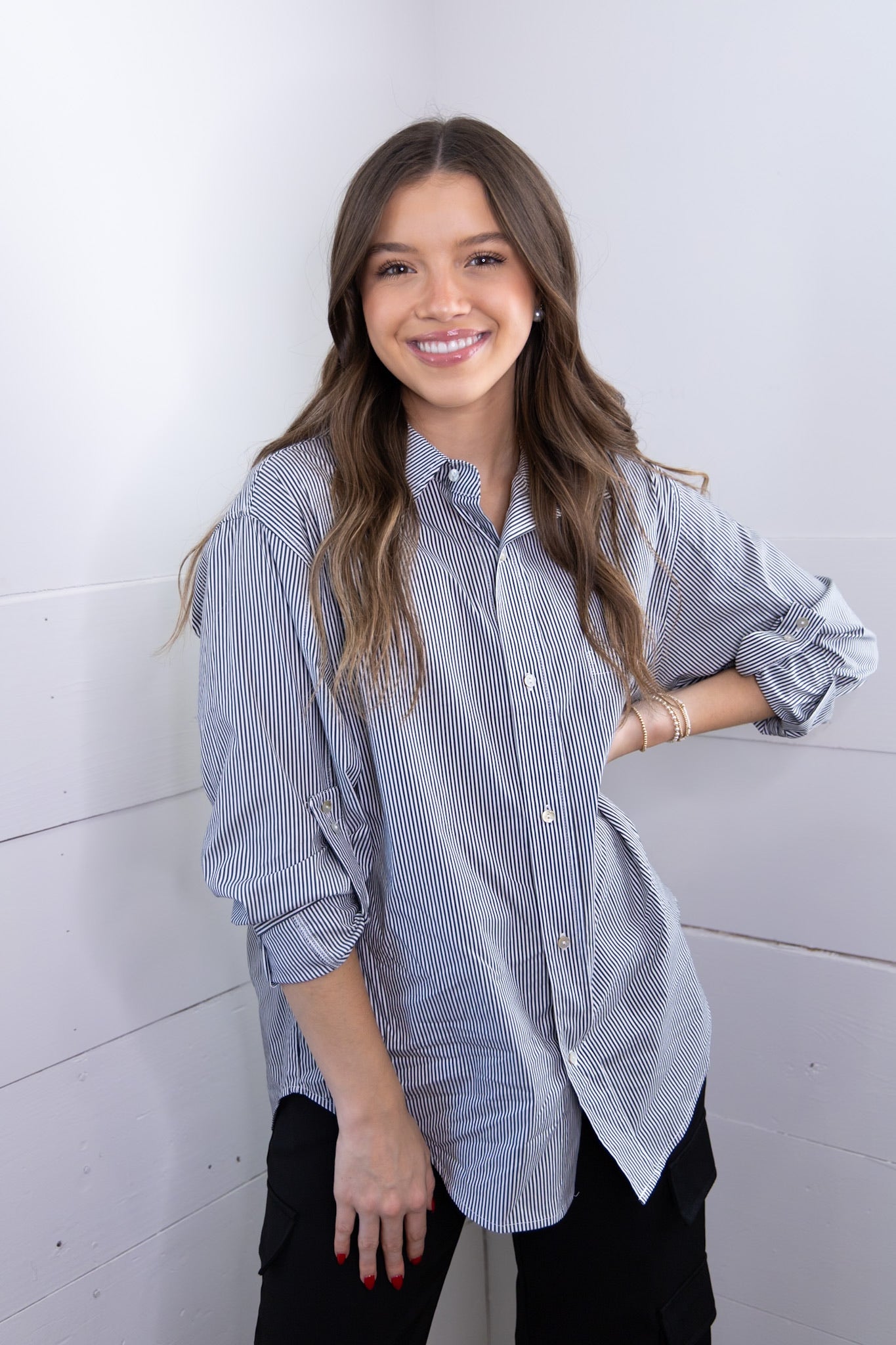 Lola Button Down Boyfriend Fit Top