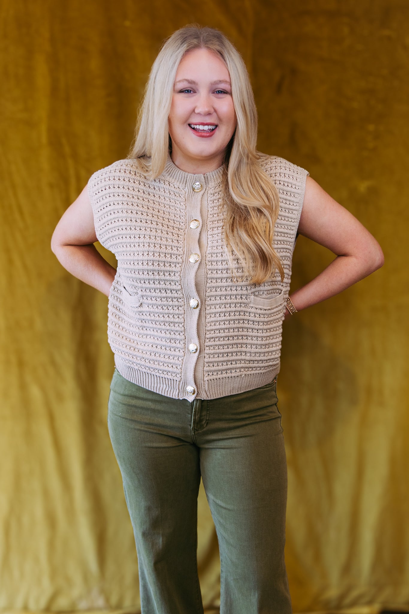 Jackie Sleeveless Sweater Cardigan - Taupe