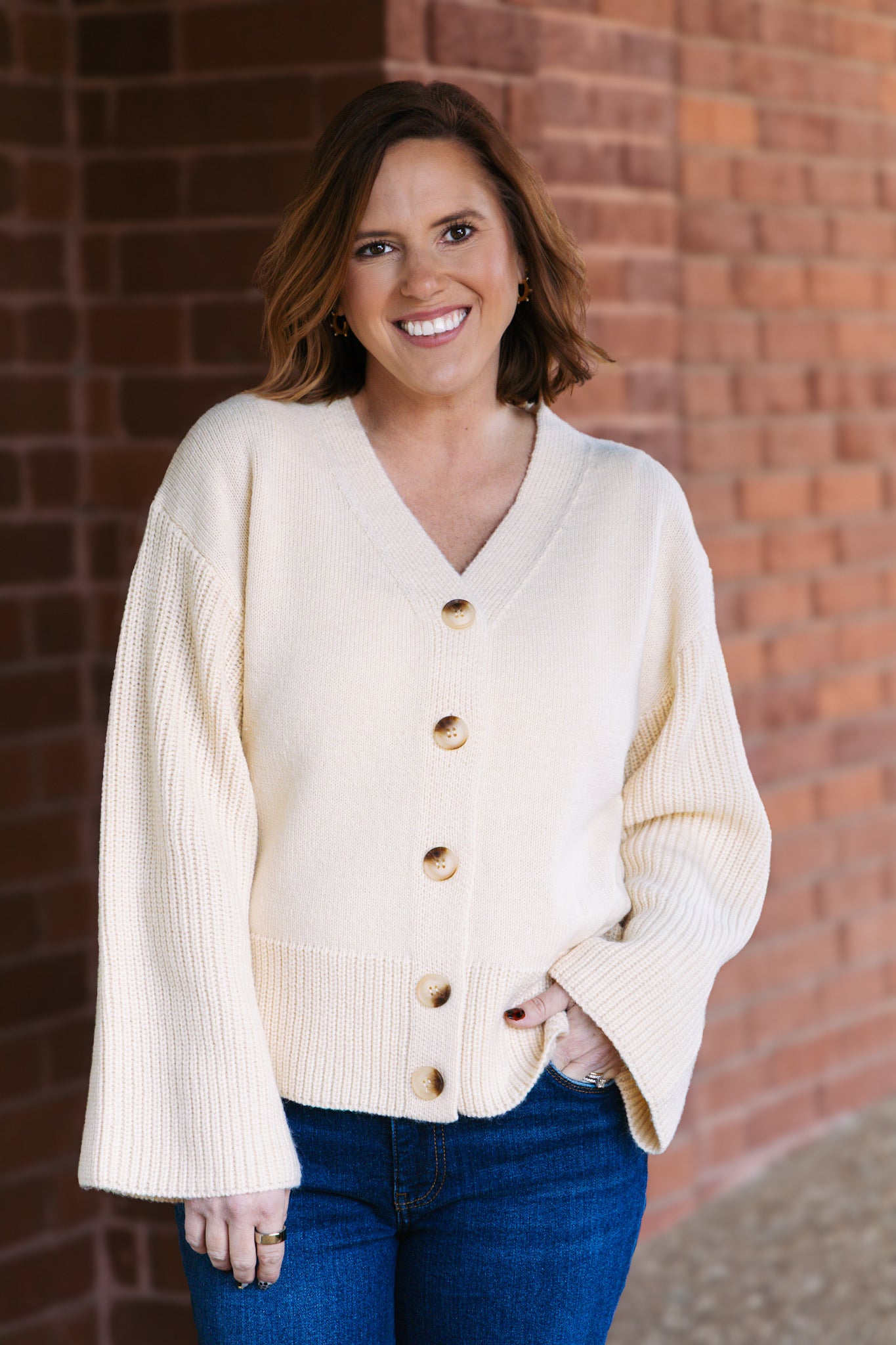 Samira Button Front Cardigan - Vintage Cream