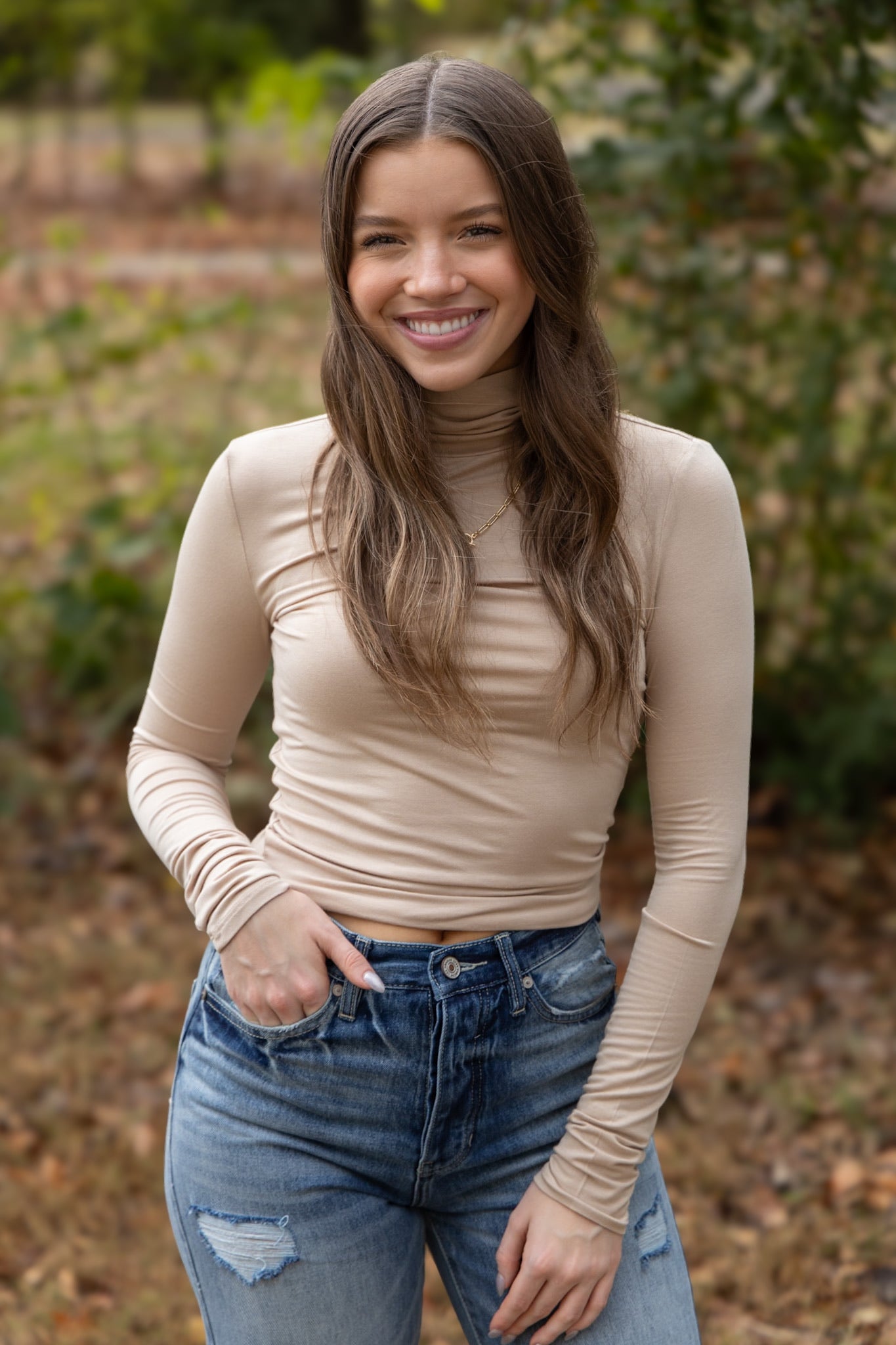 Fitted Turtleneck Layering Top - Taupe