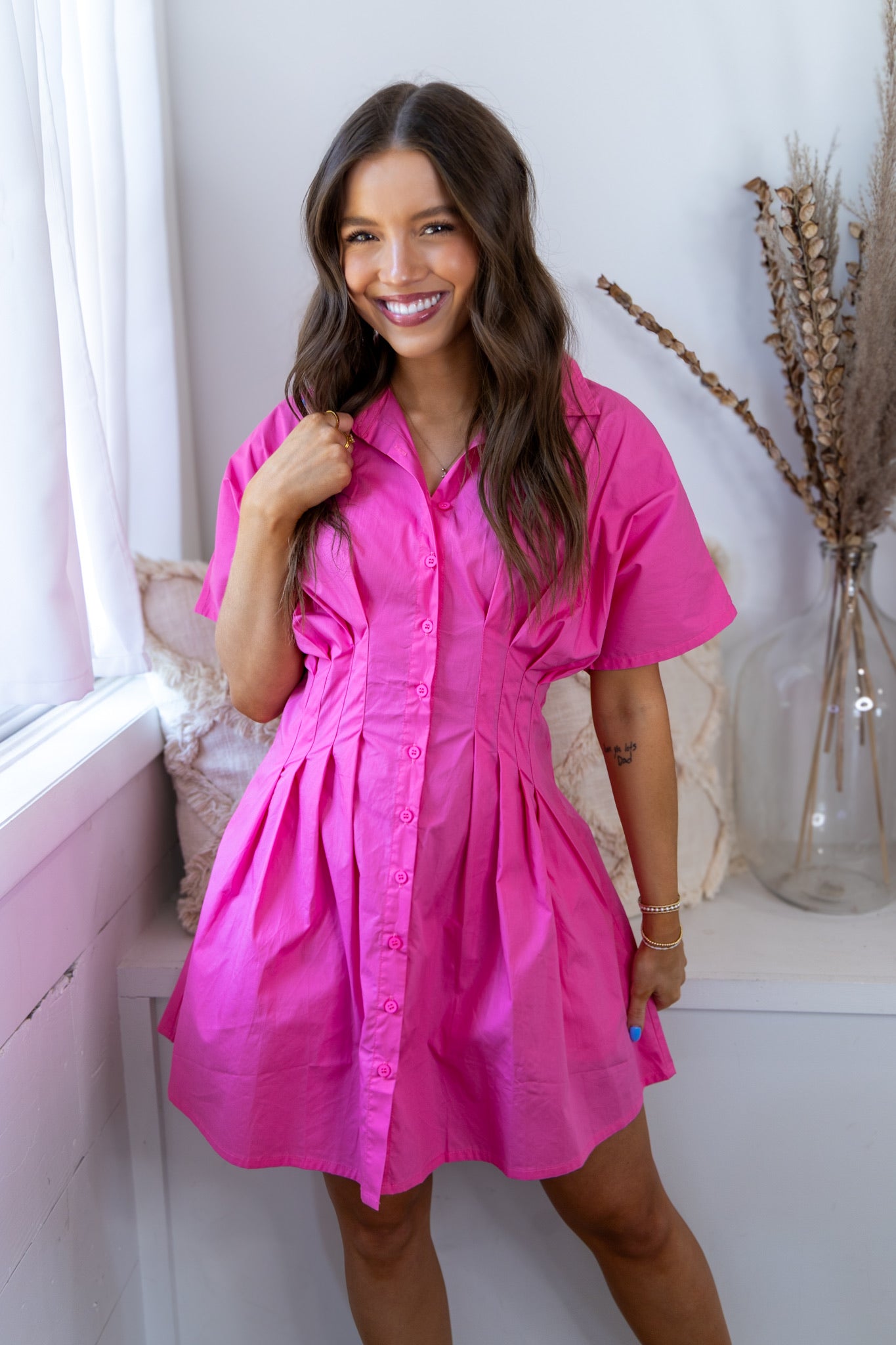 Tayla Mini Dress - Taffy Pink Poplin
