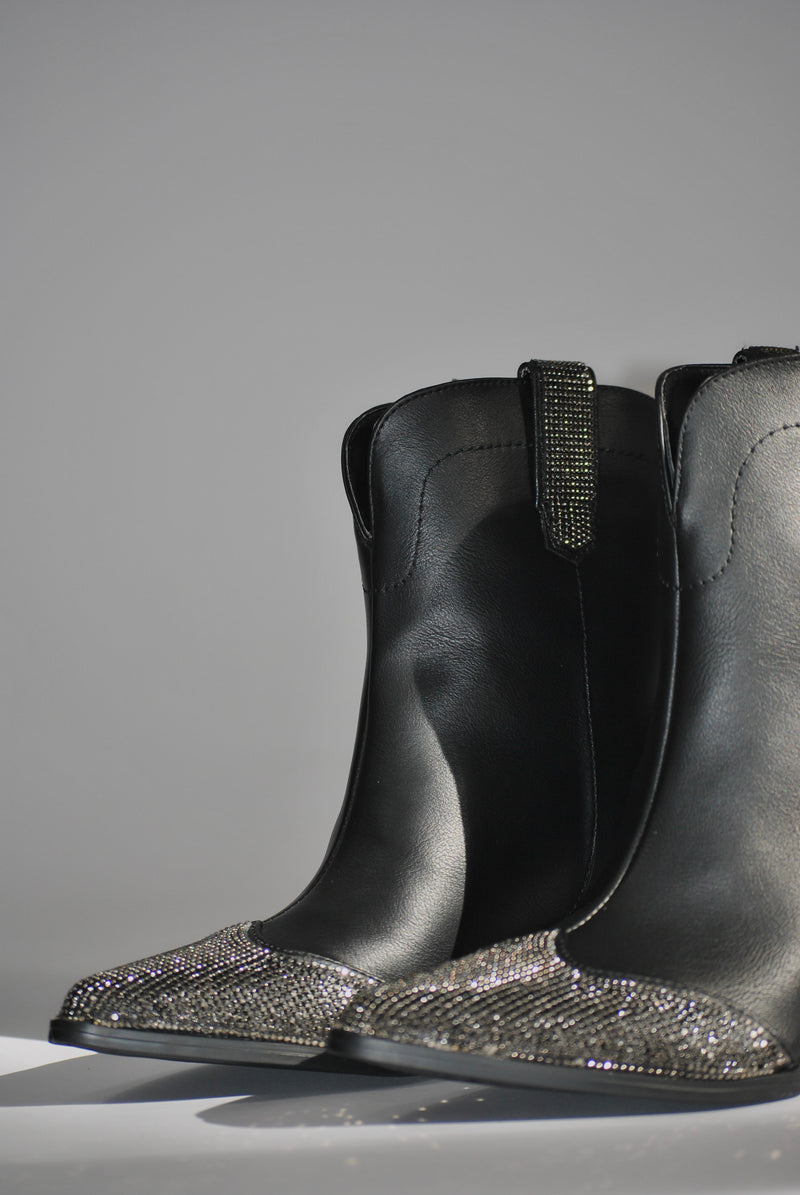 Zane Embellished Cowboy Boots- Black
