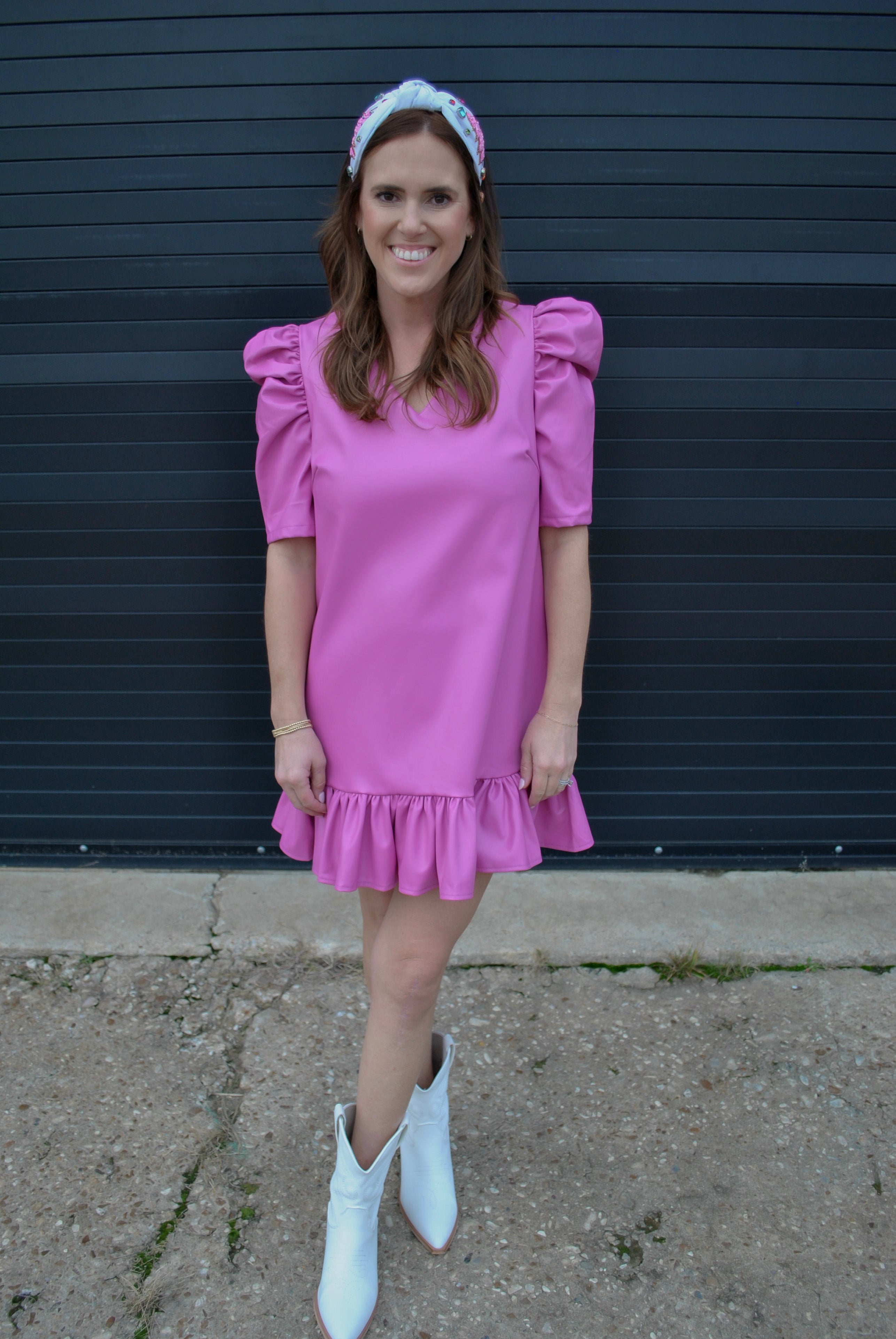 Daphne Leather Dress - pink