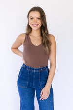 Double Lined V-Neck Tank - Milk Chocolate