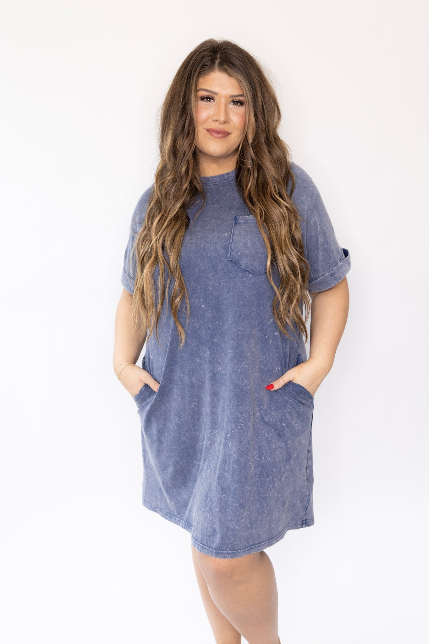 Curvy Easy Going T-Shirt Dress - Denim Blue