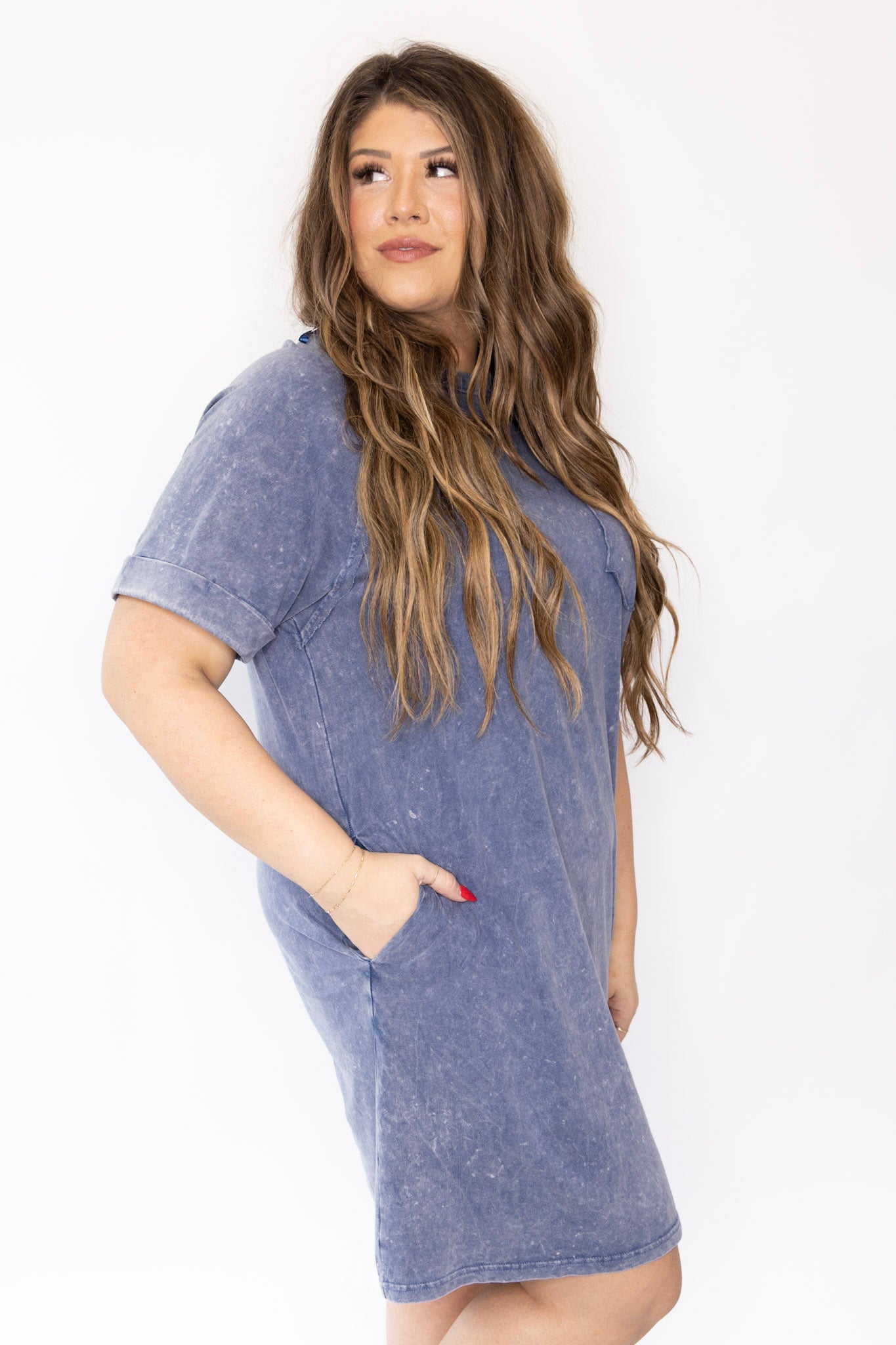 Curvy Easy Going T-Shirt Dress - Denim Blue