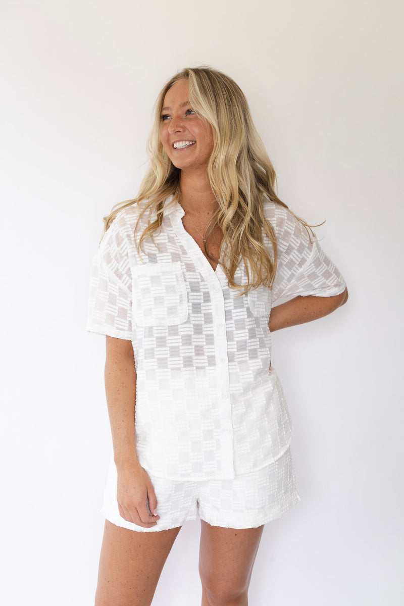 Summer Nights Button Up Top - White