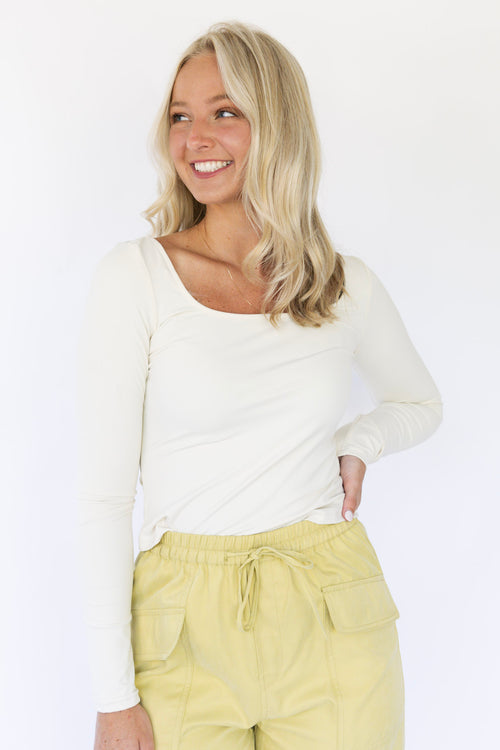 Lottie Long Sleeve Fitted Top - Cream