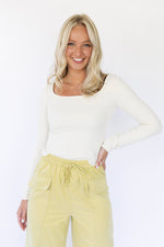 Lottie Long Sleeve Fitted Top - Cream