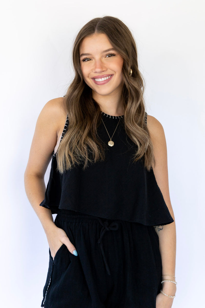 Beachy Flowy Tank - Black