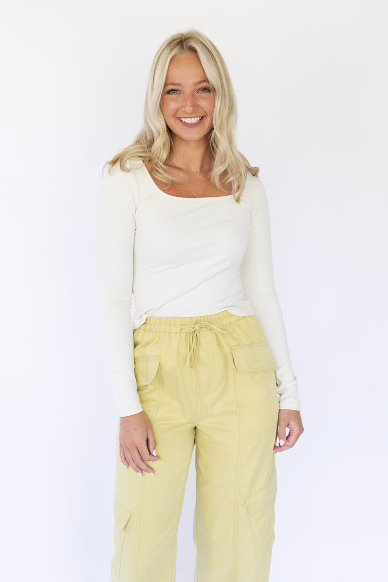 Lottie Long Sleeve Fitted Top - Cream