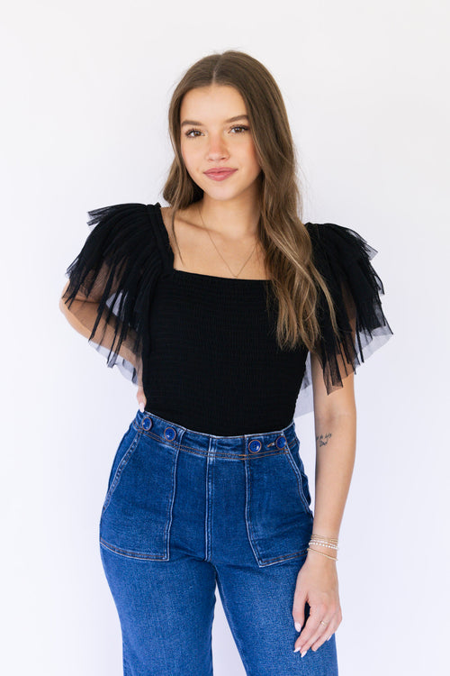 Sammy Smocked Bodysuit - Black