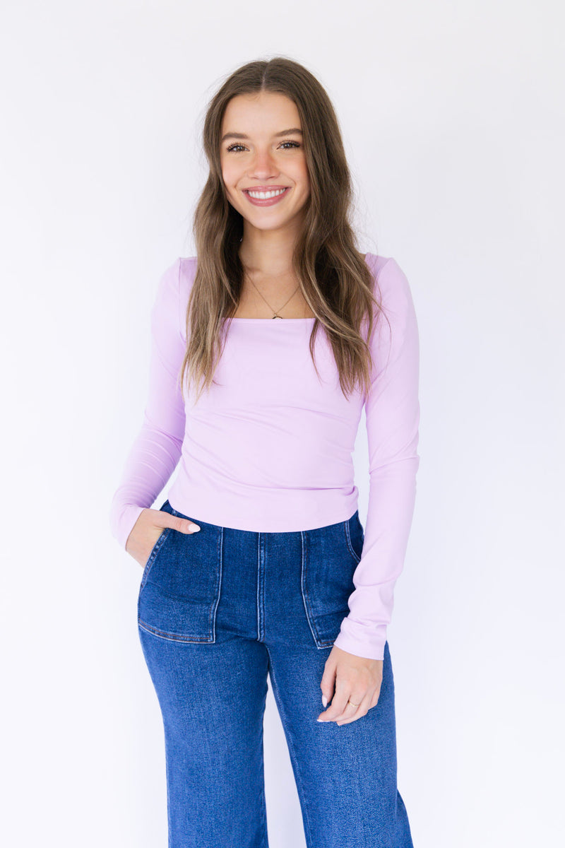 Lottie Long Sleeve Fitted Top - Lavender