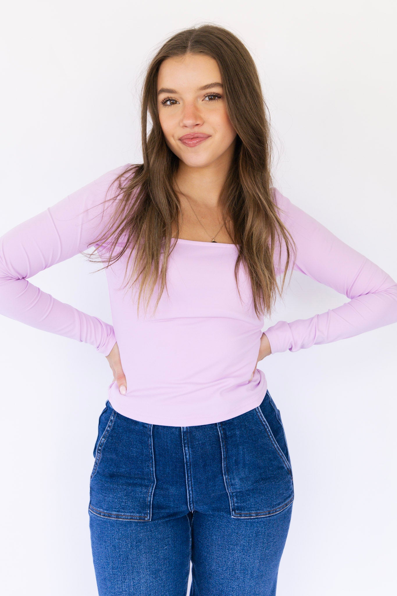 Lottie Long Sleeve Fitted Top - Lavender