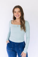 Lottie Long Sleeve Fitted Top - Sage