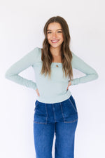 Lottie Long Sleeve Fitted Top - Sage