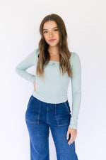 Lottie Long Sleeve Fitted Top - Sage