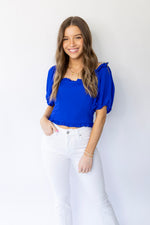 Mitzy Cropped Bubble Sleeve Top - Royal Blue