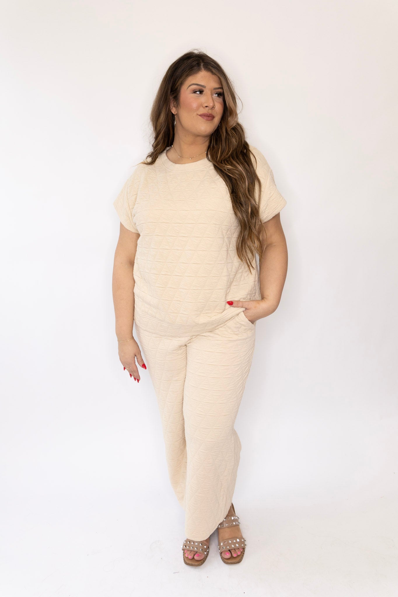 Curvy Elise Quilted Pants - Cream