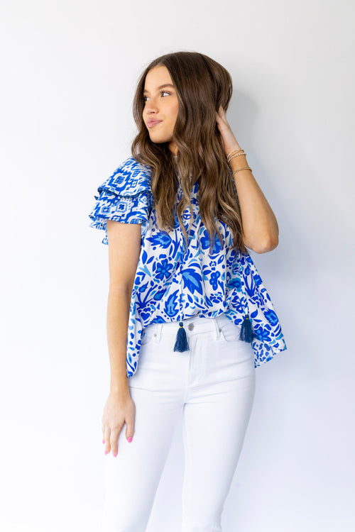 The Blues Flutter Sleeve Top