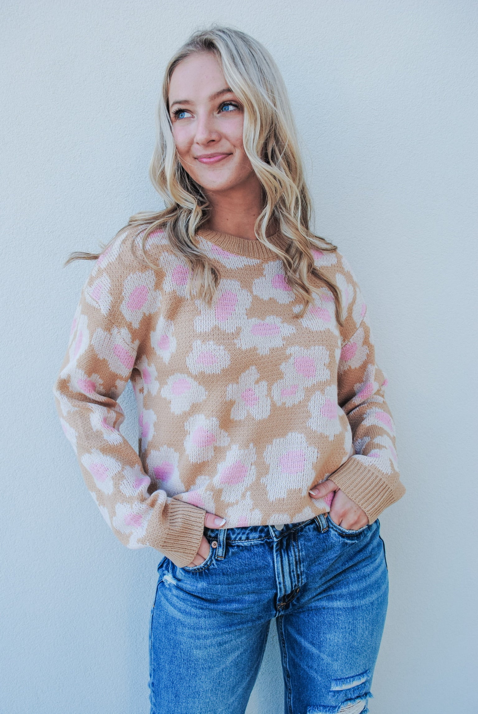 Welcome To It Floral Sweater - taupe