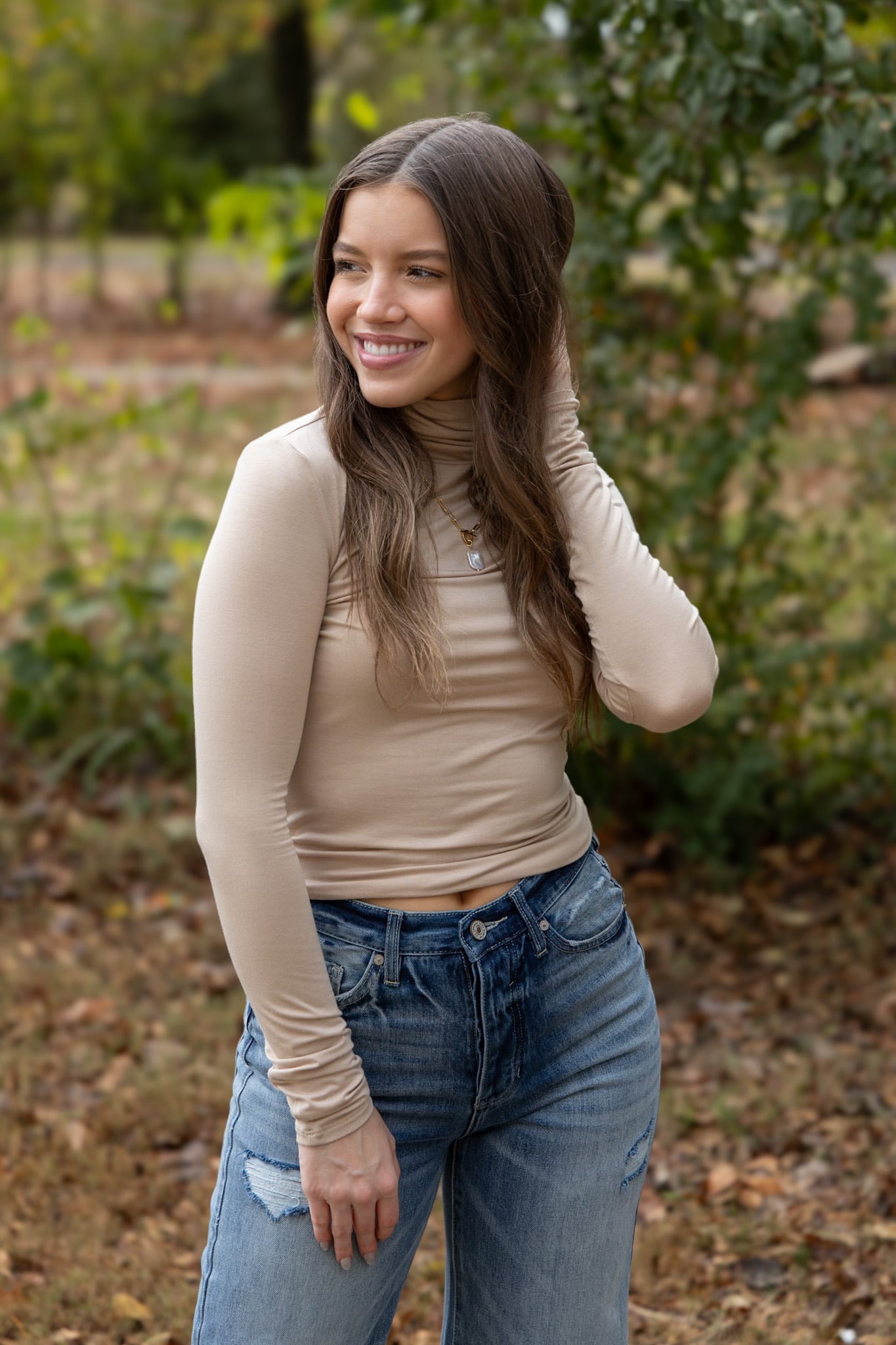 Fitted Turtleneck Layering Top - Taupe