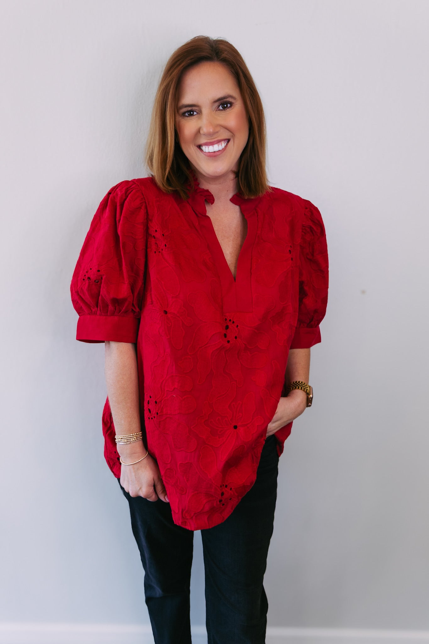 Curvy Virgie Embroidered Top - Red