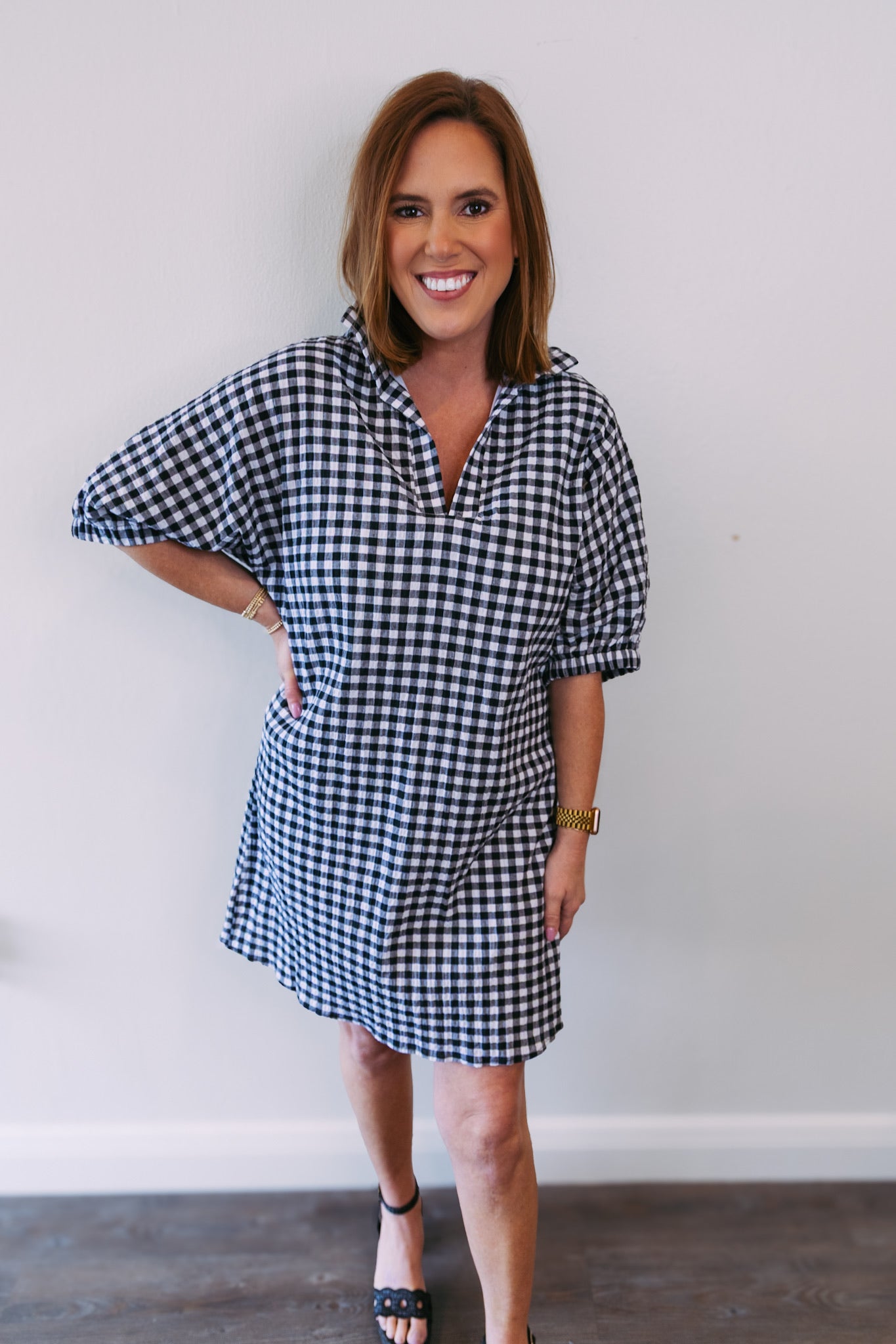 Charlotte Collared Dress - Black Seersucker Gingham