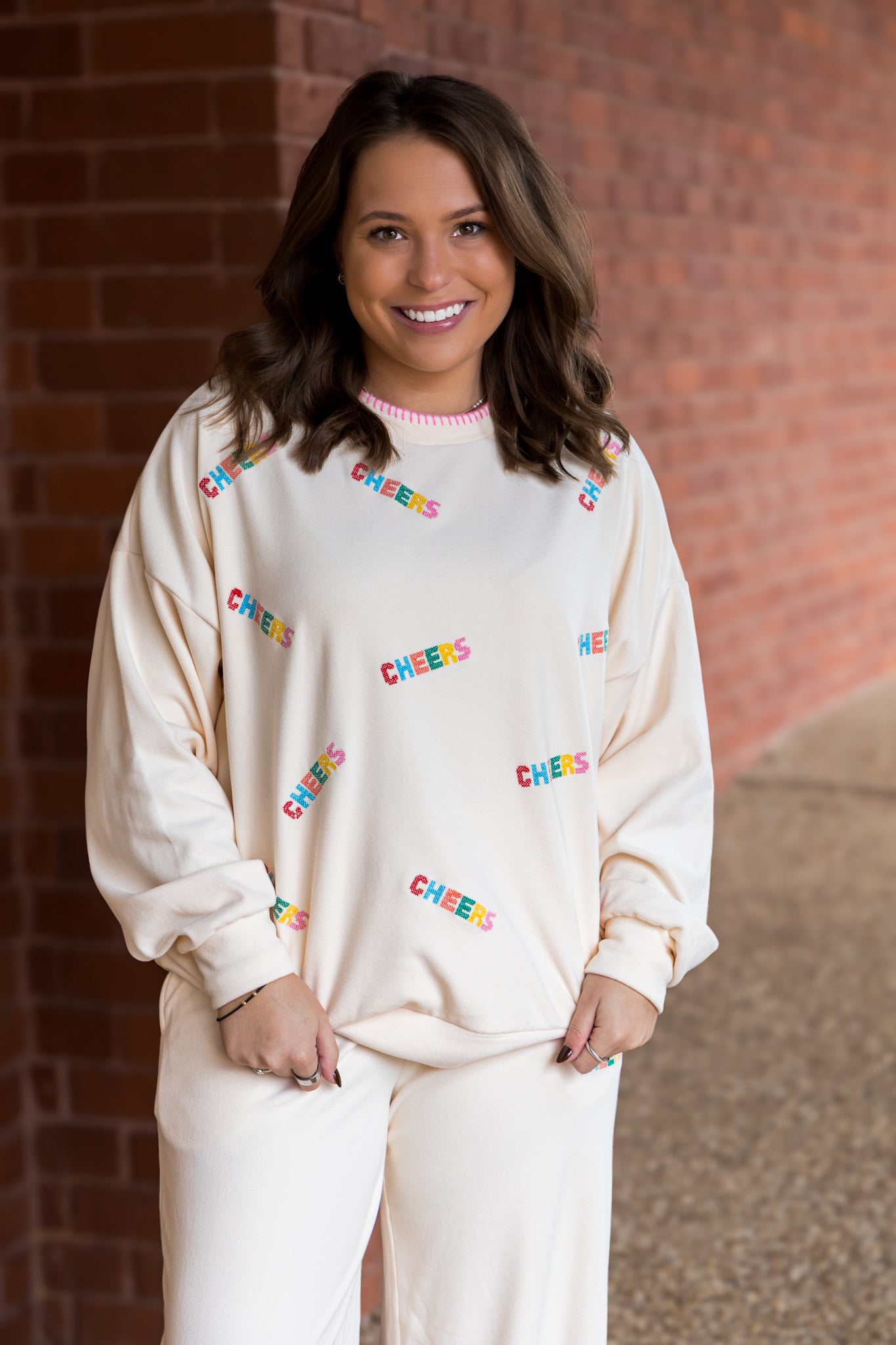 Cheers Embroidered Sweatshirt + Jogger Set - SOLD AS SET