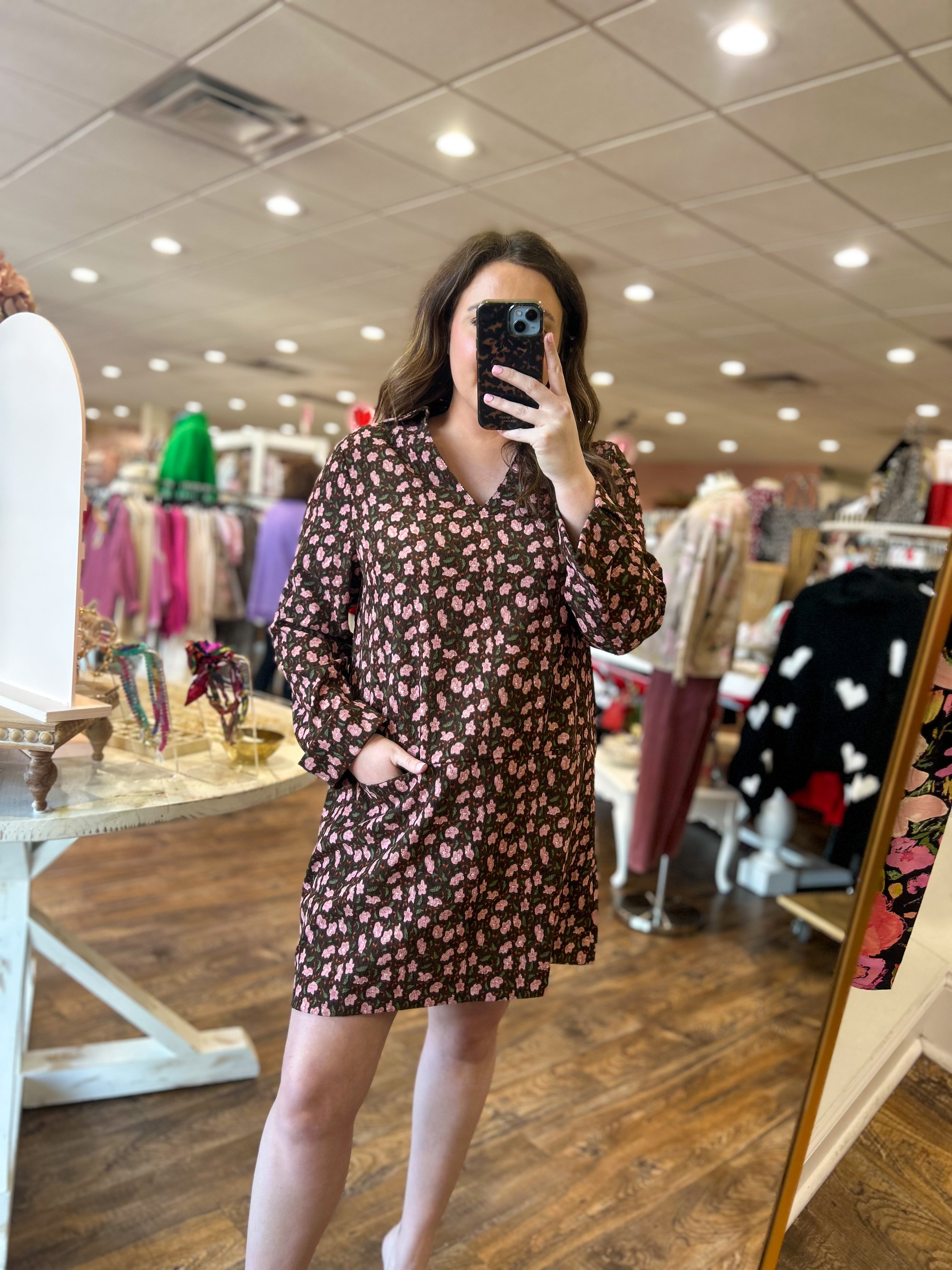 Pink Petals Split Neck Collar Dress