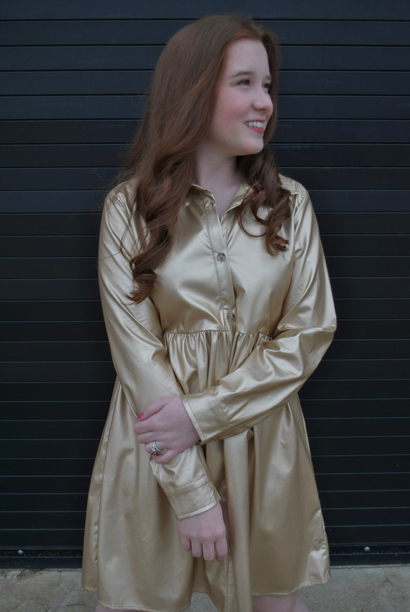 Wrapped In Gold Faux Leather Dress