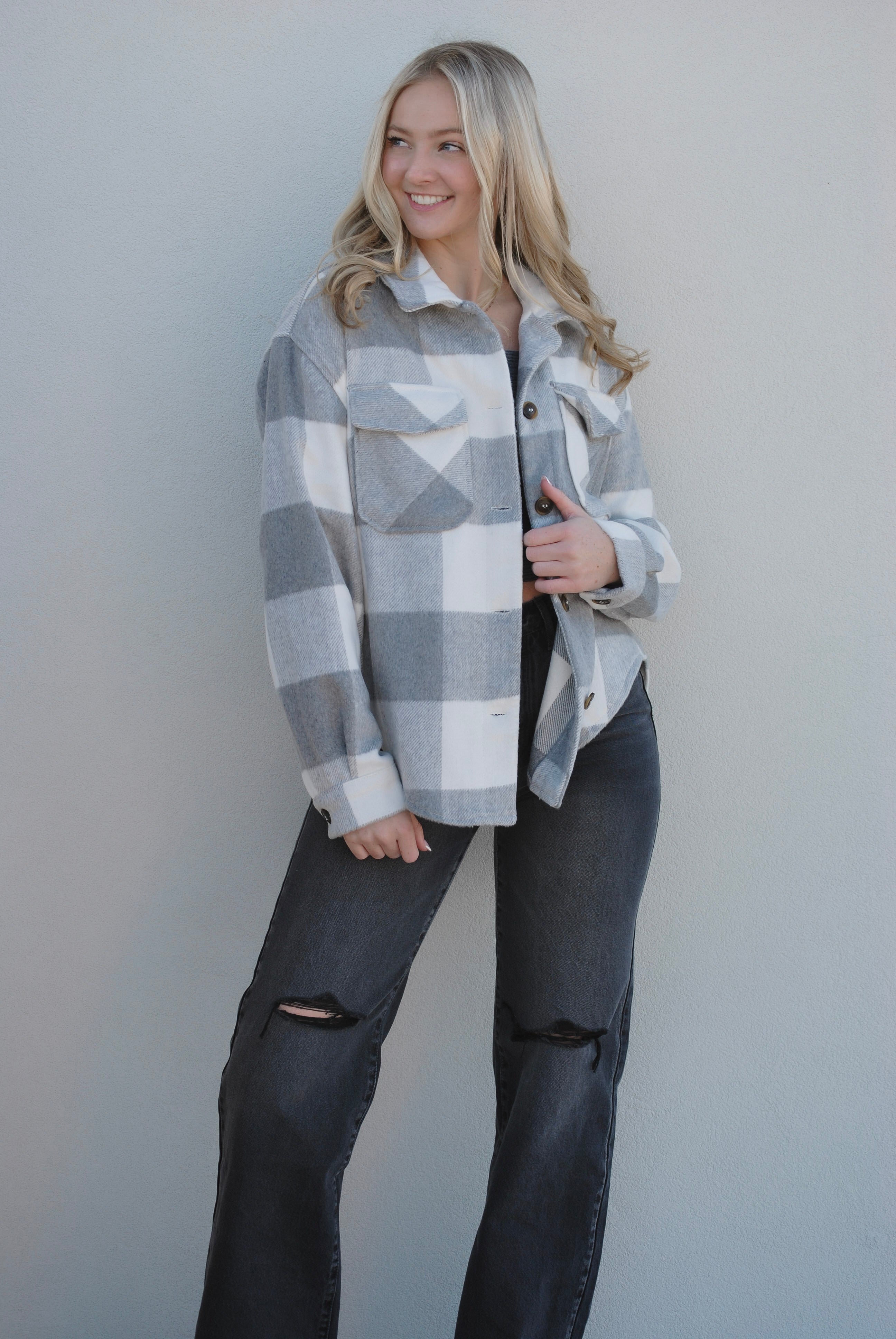 Alex Plaid Shacket - grey