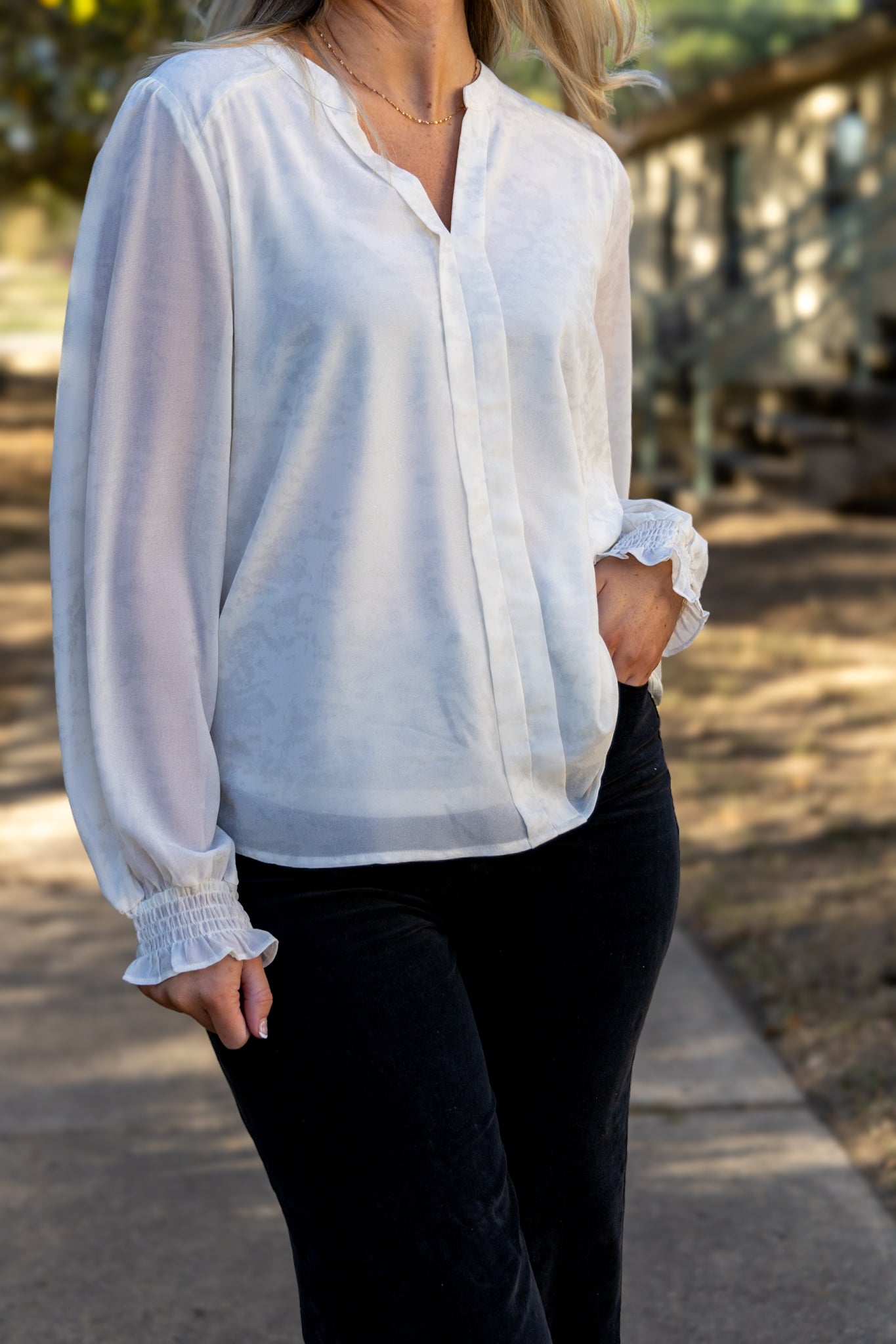 Silver Shimmer V-Neck Blouse