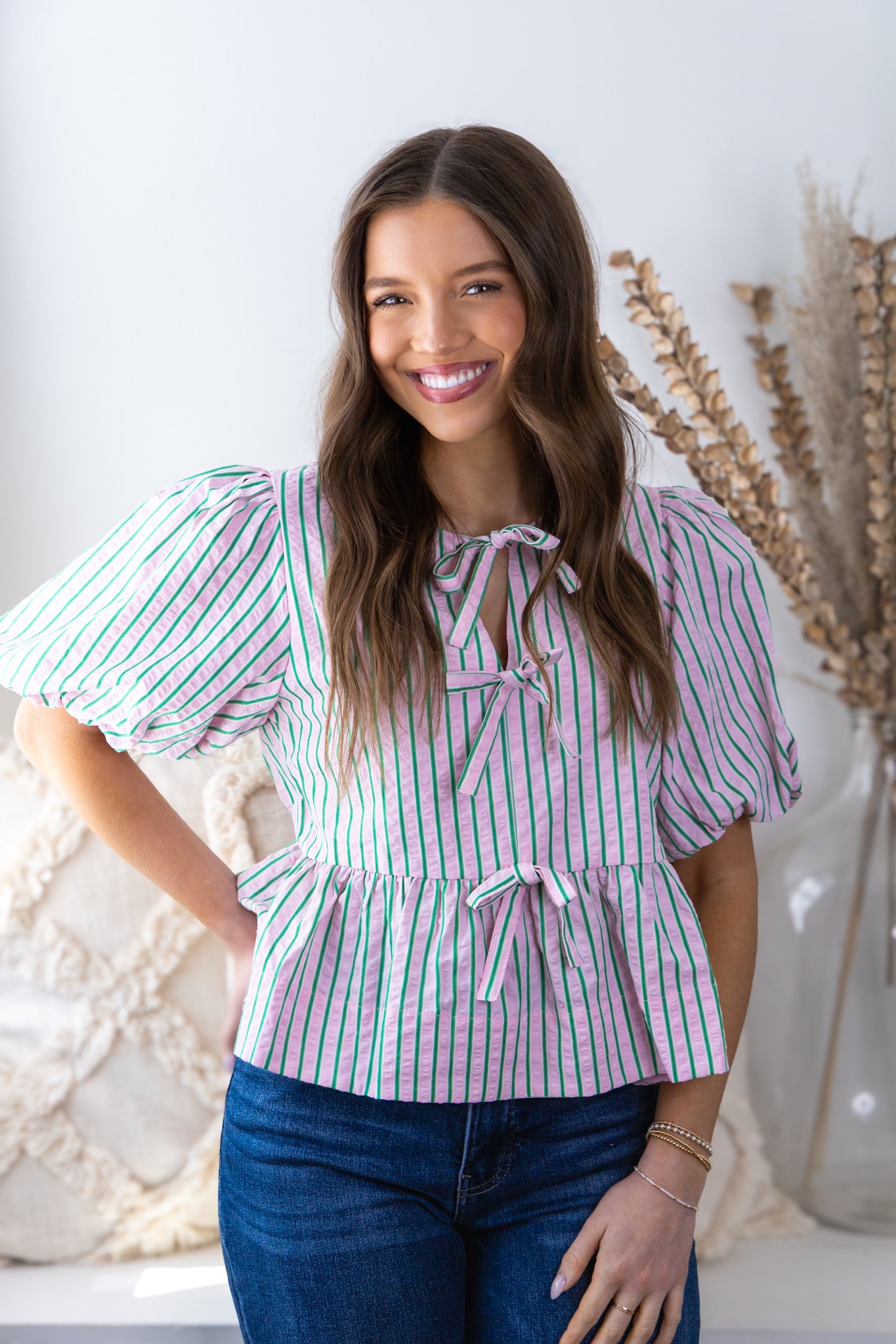 Candy Striped Bow Front Top