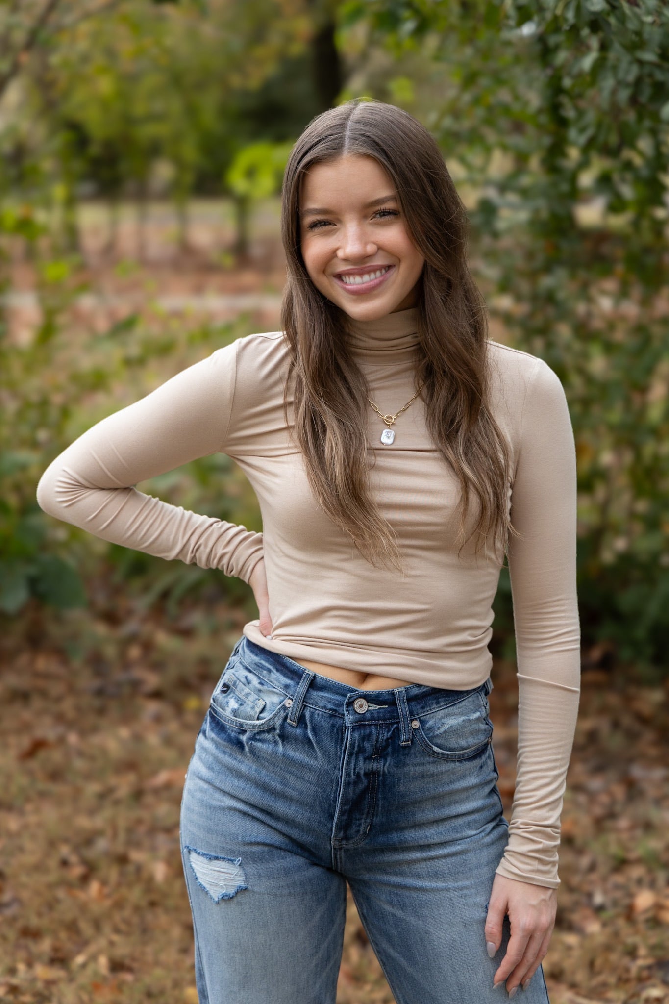 Fitted Turtleneck Layering Top - Taupe