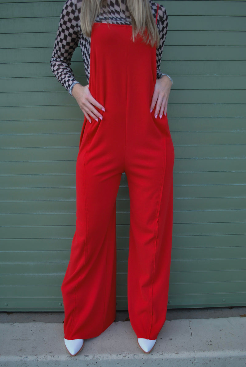 Paint The Town Knit Overalls - Red