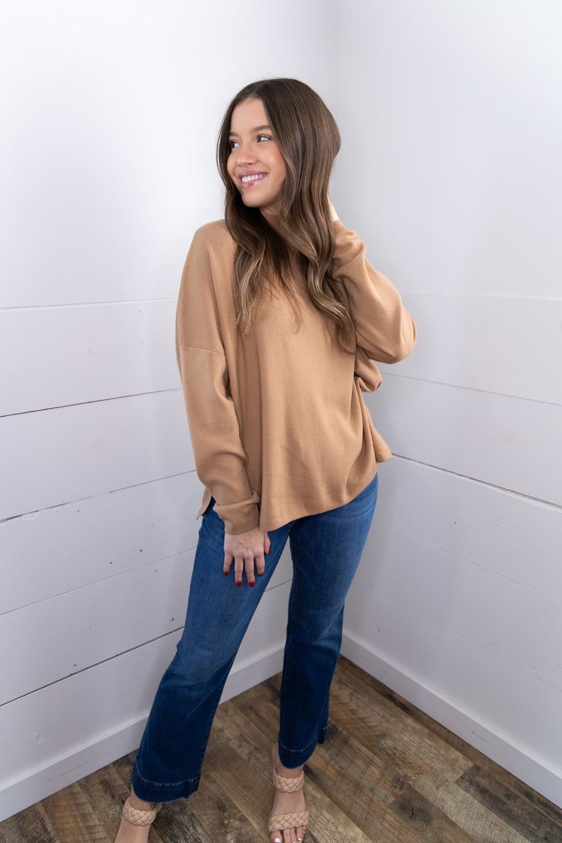 Brecken Mock Neck Sweater- Camel