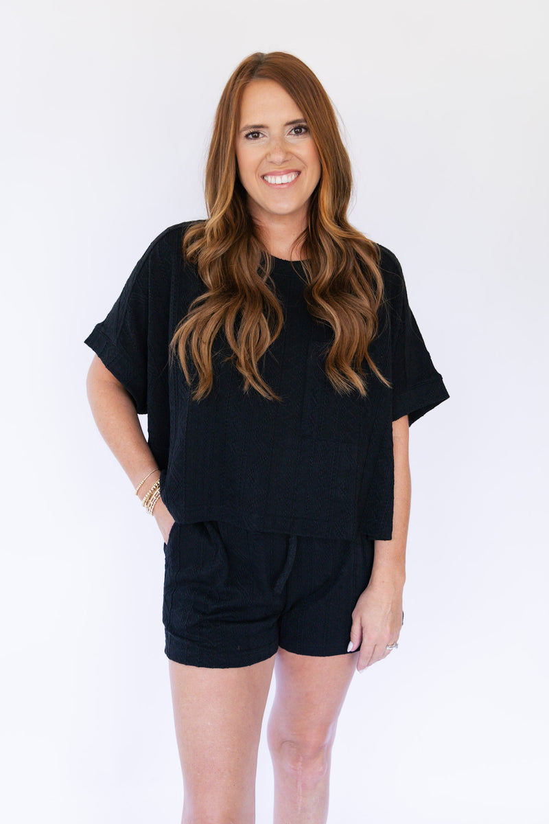 Tori Textured Boxy Top- Black