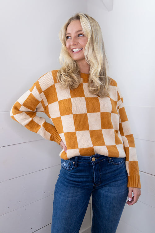 Pumpkin Spice Checkered Sweater