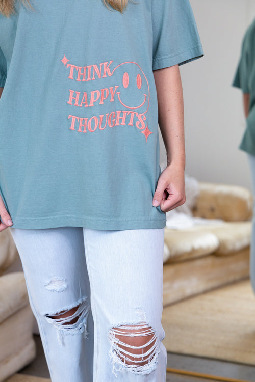 Think Happy Embroidered Tee