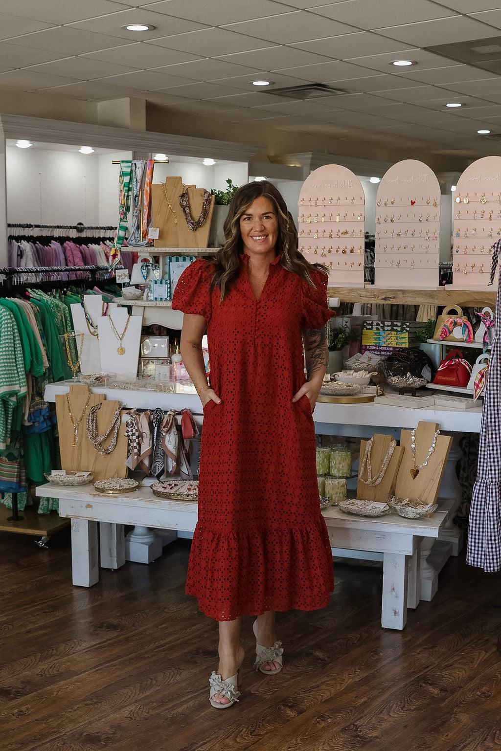 Rust Eyelet Maxi Dress